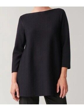 COS Boatneck Wool Sweater Pullover 3/4 Sleeve A-line Tunic in Black - Size XS